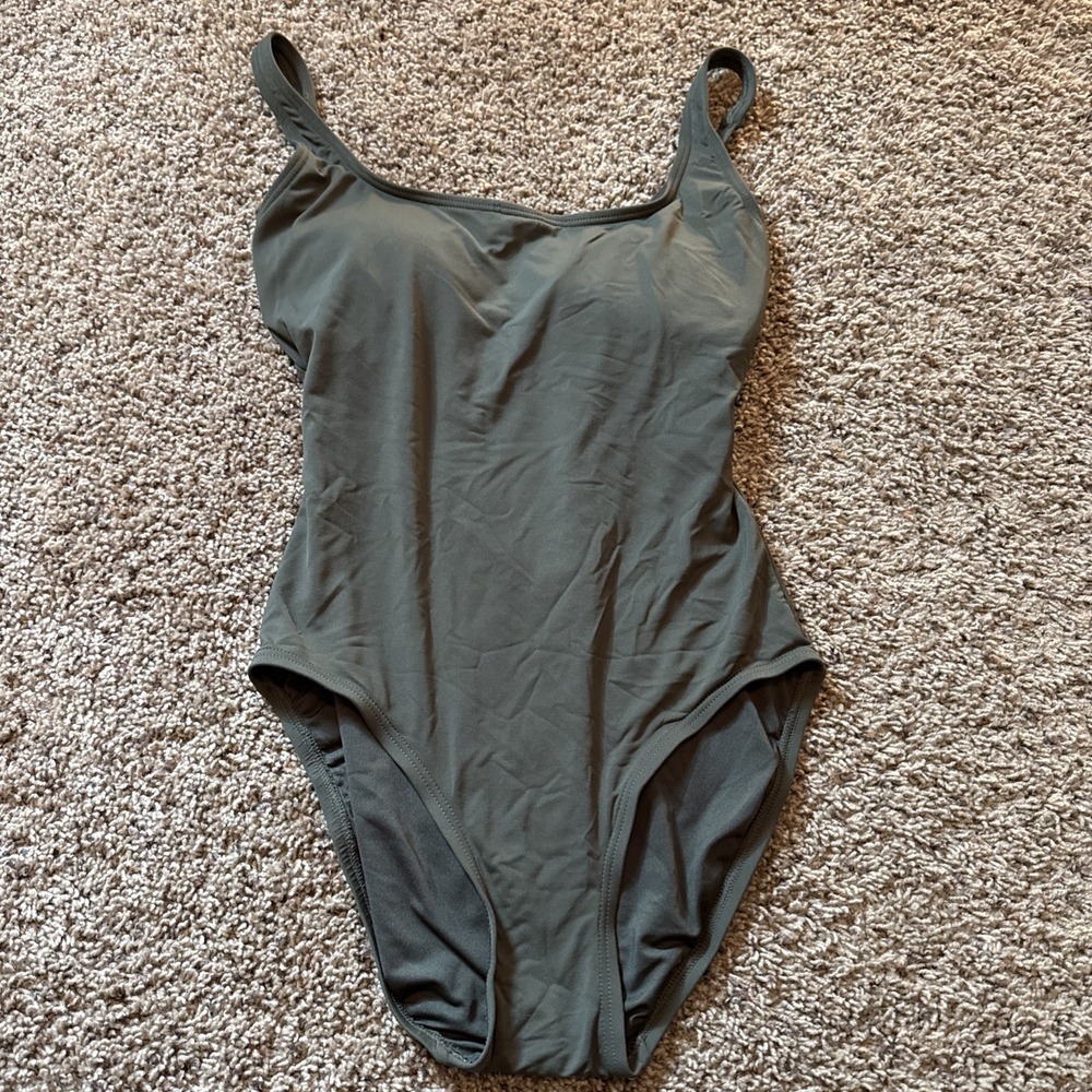 Michael Kori One Piece Olive‎ Green Bathing Suit Sz 10 Lace Up Back